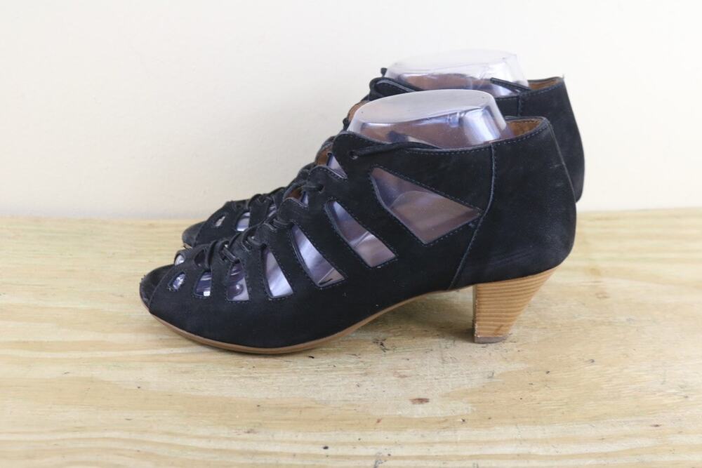 Paul Green Munchen Sandals 7 Black Suede UK 5 Shoes Handmade Heels Boho